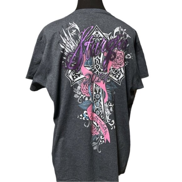 Lady Biker Sturgis 2014 Motorcycle Rally Retro Tattoo Cross Roses Tattoo Size XL - Picture 4 of 13